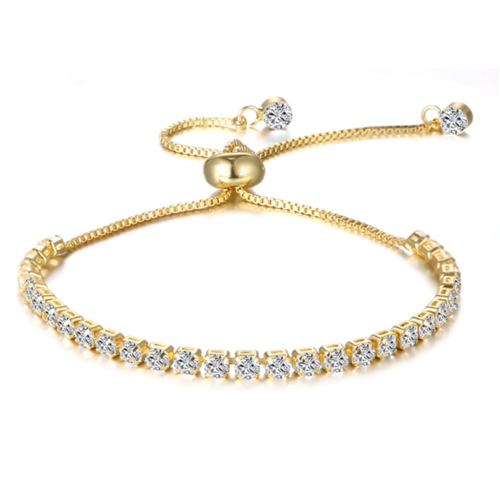 Swarovski Crystal Tennis Slider Bracelet w/ 14K Gold Overlay – Luxury Jewelry - Picture 3 of 6